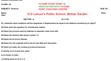 Gd lancer's public scool science question papers