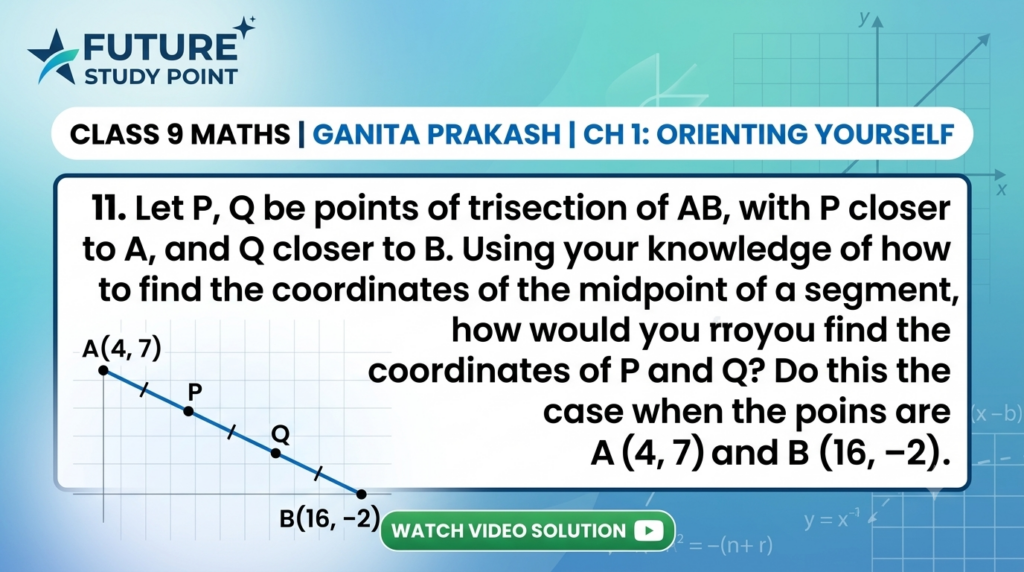 Class 9 Maths Ch 1 Q11: Find trisection points P & Q of A(4,7) and B(16,-2) using midpoint formula.