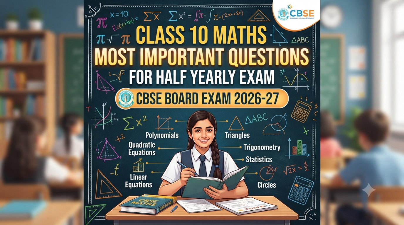 Class 10 Maths Most Important Questions for Half Yearly Exam CBSE Board Exam 2026-27