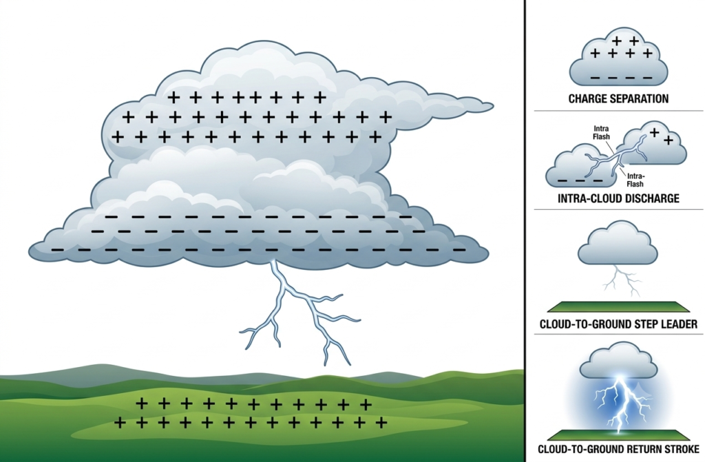 How Is a Potential Difference Generated Between Clouds and the Earth?